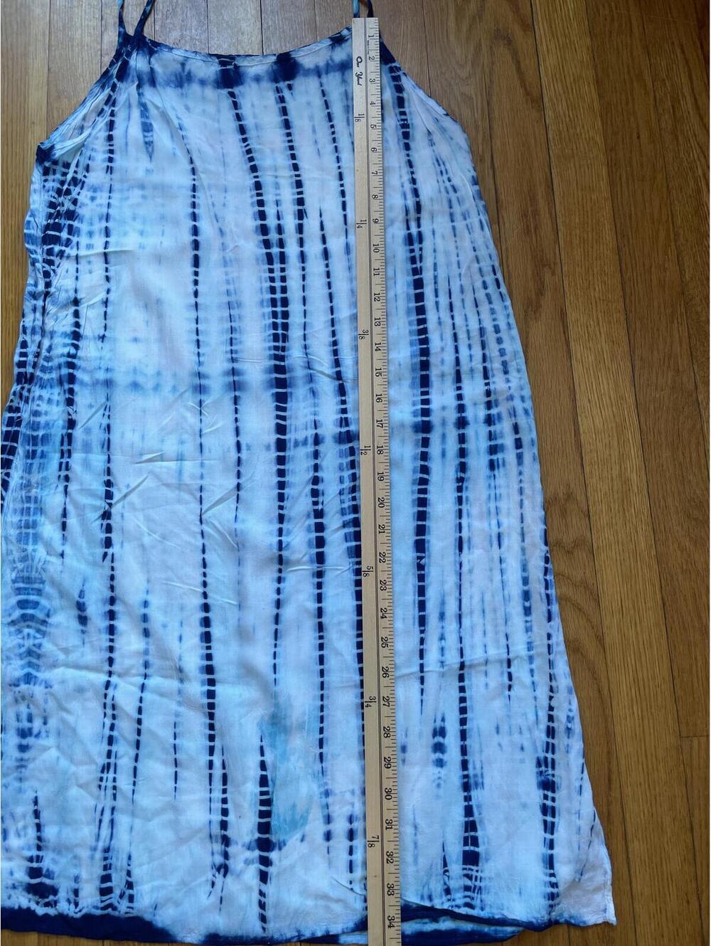 Blue Tie Dye Cover Up Slip Dress Medium Midi Rayon Beach Pool Vacation Summer - Picture 6 of 8